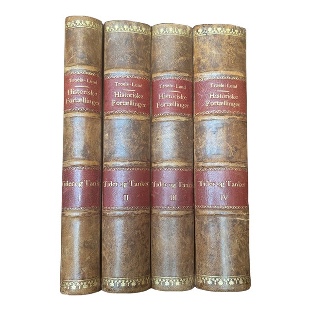 Antique Leather Books - Trois Lund Historiske Fortellinger - 4 Books - 1840s For Sale