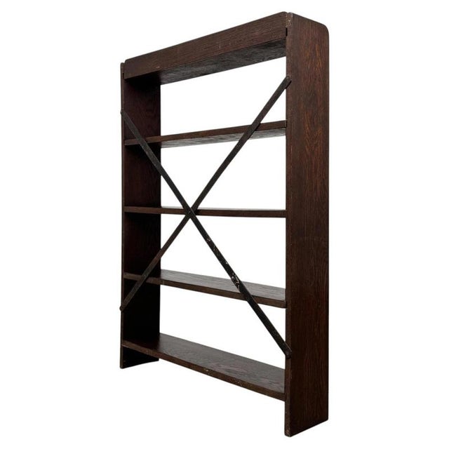 Antique Early 20th Century Industrial Oak Open Bookcase For Sale - Image 4 of 8