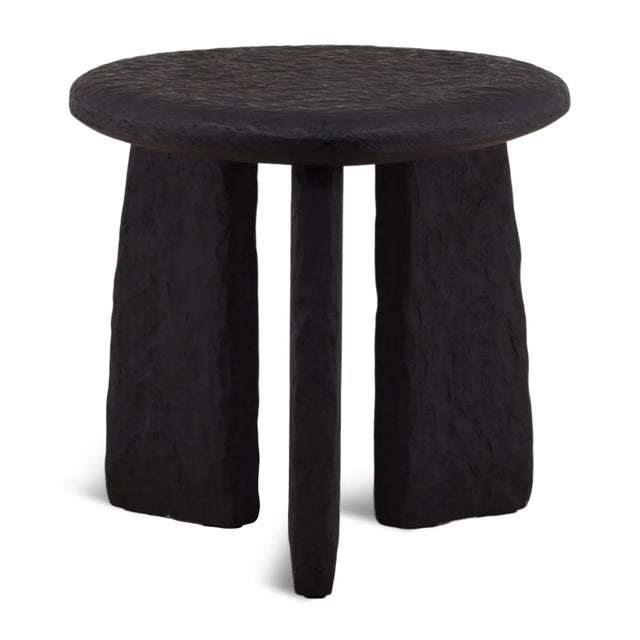 2020s Modern Black Chiseled Wood Side Table For Sale - Image 5 of 5