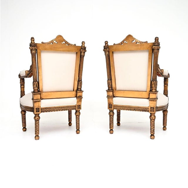 Vintage French Louis Style Carved Gilt Wood Armchairs, 1930, Set of 2 For Sale - Image 3 of 11