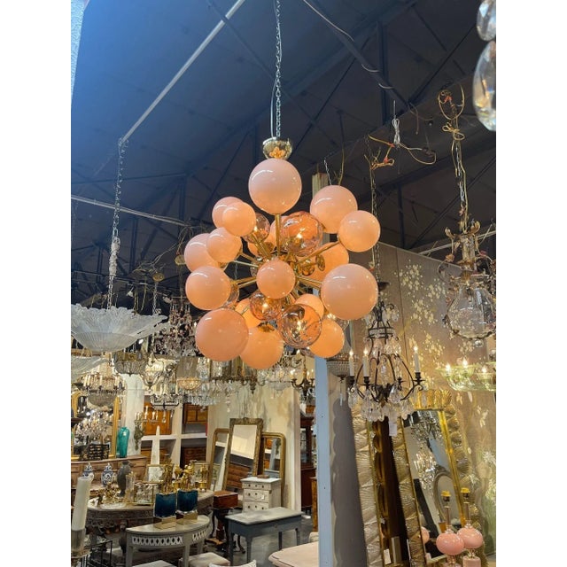 Early 21st Century Pink Cloud Murano Style Glass and Brass Chandelier For Sale - Image 5 of 10