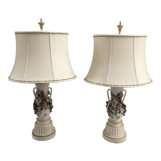 Vintage Italian Grape & Foliate Motif Porcelain Table Lamps - a Pair For Sale