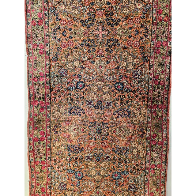 19th Century Persian Kerman Lavar Runner Rug, Hand-Knotted Wool, Allover Floral Design, Rust-Red & Green, 3x12 For Sale - Image 10 of 16