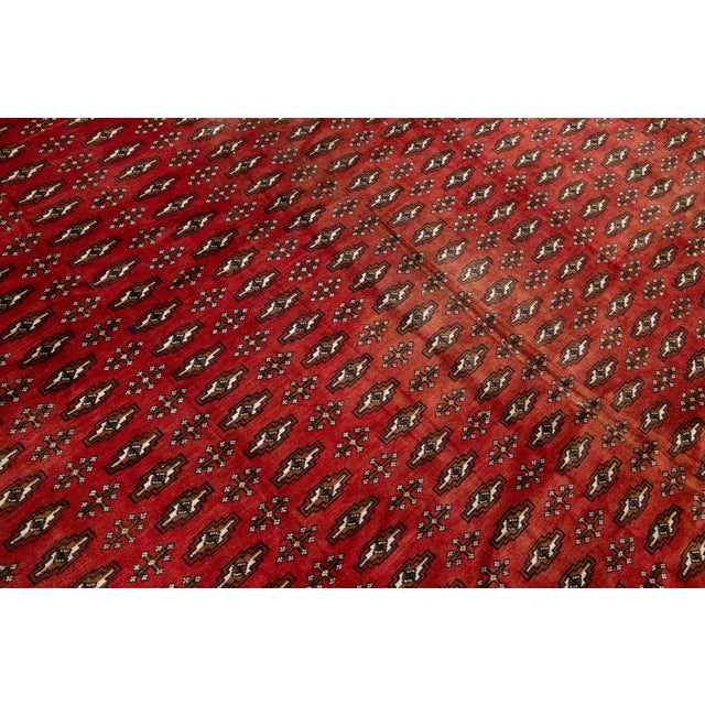Red Vintage Handmade Turkaman Red Wool Rug With Allover Pattern For Sale - Image 8 of 10