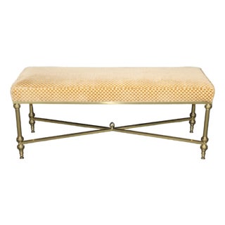 1970's Maison Jansen Style Brass Upholstered Directoire Bench For Sale