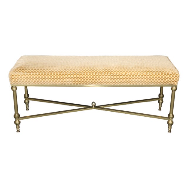 1970's Maison Jansen Style Brass Upholstered Directoire Bench For Sale