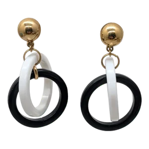 Vintage 1960s Signed Napier Black & White Hoop Clip Earrings- 2 Pieces