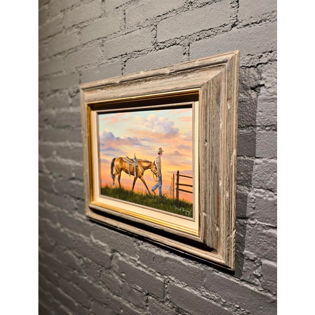Blue Mark Downey - The Sunset Cowboy & His Horse - Oil Painting For Sale - Image 8 of 9