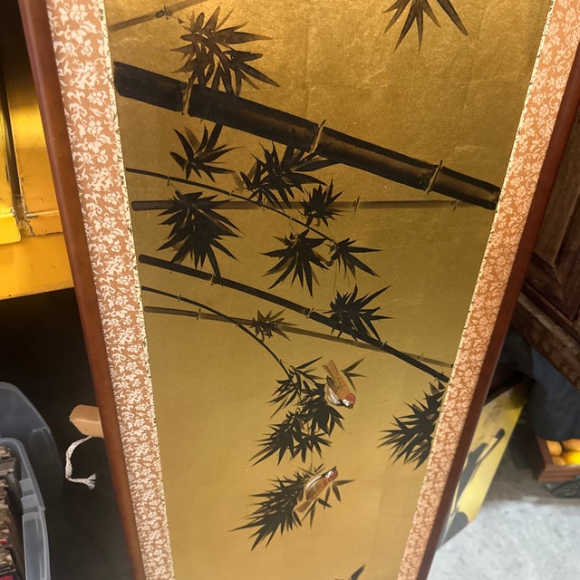 Asian 1970s Gold Asian Style Artwork Wall Hanging in Wooden Frame For Sale - Image 3 of 5