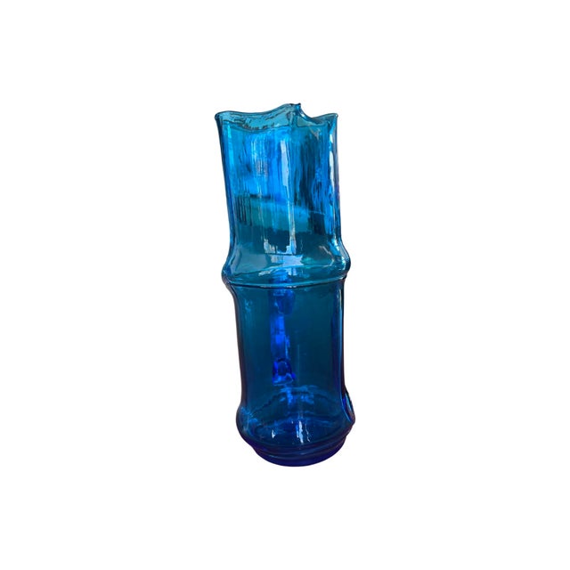 Empoli Vintage Cobalt Blue Empoli Glass Pitcher Carafe, Italy 1960s For Sale - Image 4 of 8