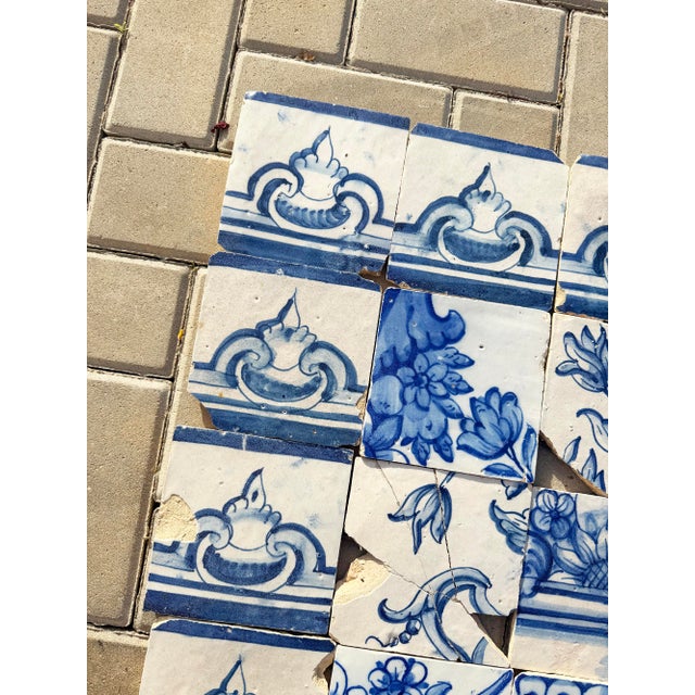Antique 18th Century Portuguese Blue & White Flowerpiece on a Classical Stand Tile Mural For Sale - Image 12 of 16