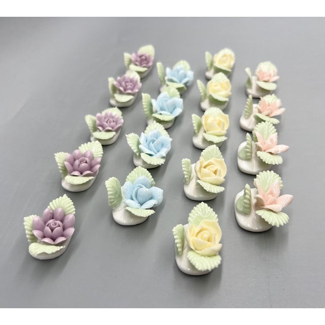 Ardalt Set of 18 Vintage Ardalt Porcelain Floral Place Card Holders – Pastel Flowers – Spring Entertaining / Cottagecore / Romantic Tabletop For Sale - Image 4 of 14