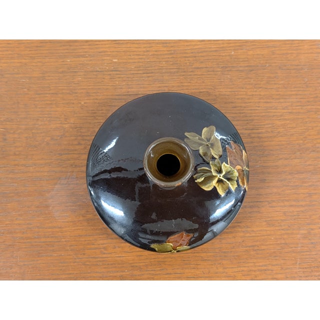 Late 19th Century Antique Louwelsa Weller Art Pottery Squat Vase With Flowers For Sale - Image 5 of 7