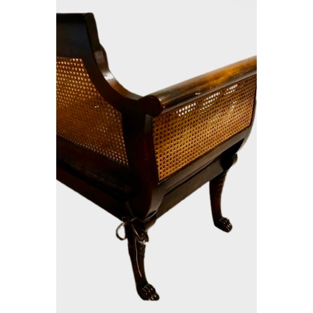Traditional Early 19th Century Regency Style Mahogany and Cane Bergere Armchair With Leather Tufted Cushion For Sale - Image 3 of 4