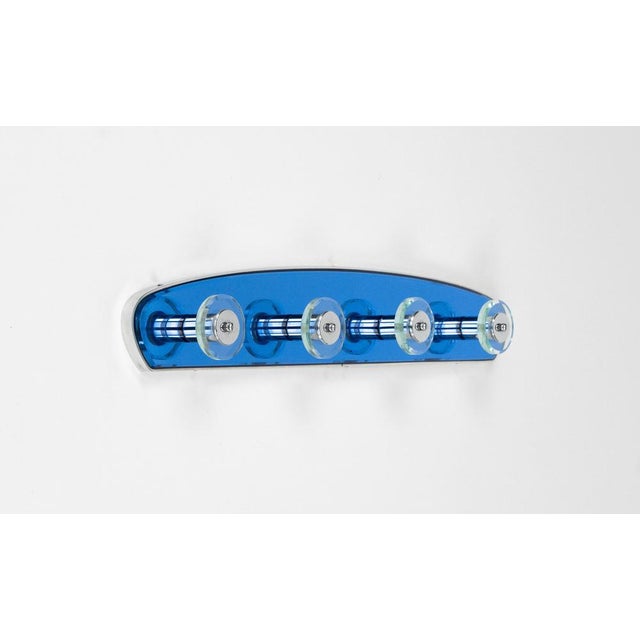 Metal Mid-Century Modern Wall Coat Rack in Blue Glass and Chrome, 1960s For Sale - Image 7 of 16