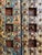 Antique old Indian doors with aged painted finish of cream, blue, and green tones over wood lattice design. Original...
