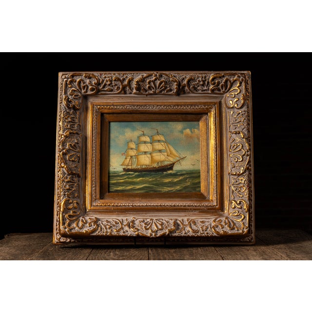 Nautical Early 20th Century Ship at Sea - Going Right | Framed Oil Painting, Signed For Sale - Image 3 of 9