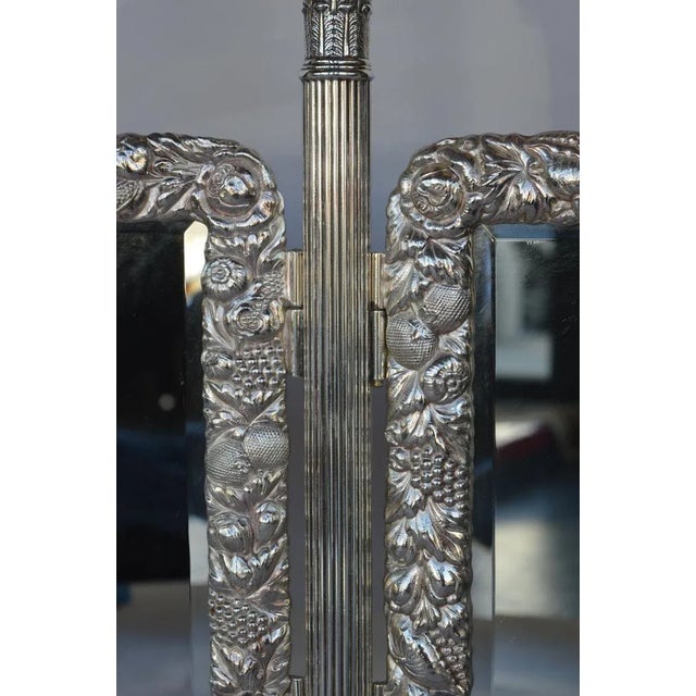 Traditional Antique Bronze Silverplate English Vanity Mirror For Sale - Image 3 of 8