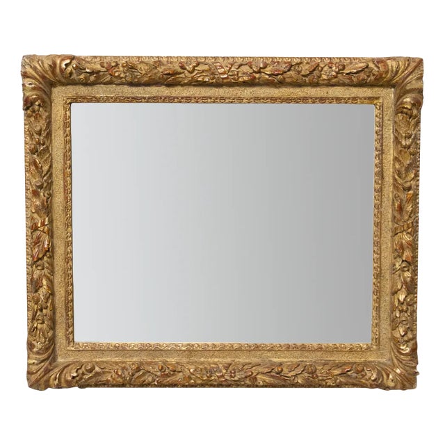Spanish Neoclassical Rectangular Hand Carved Golden Mirror, 1970s For Sale