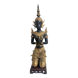 Vintage Gilt Bronze Thai Statue Teppanom Sacred Guardian Angel Sculpture Statue on Stand 19.5" H