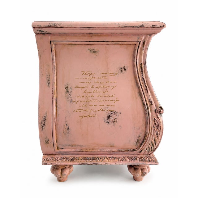 Hand-Painted French Provincial Style Blush Pink Distressed Chest / Nightstand – 3 Drawers Category: For Sale In Naples, FL - Image 6 of 9