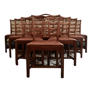 Early 20th Century Set of 10 Chippendale Style Ribbon Back Dining Chairs With New Leather Seats For Sale