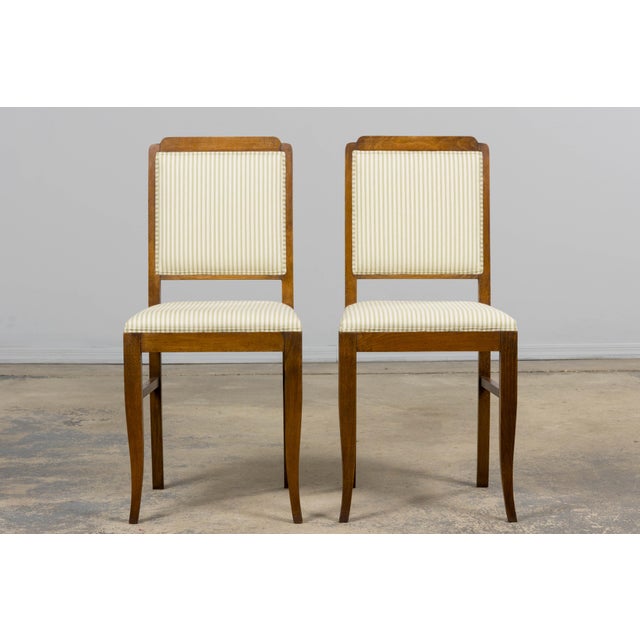 Mid 20th Century French Art Deco Maple Accent Side Chairs With Sage Green Stripe – A Pair For Sale - Image 5 of 17