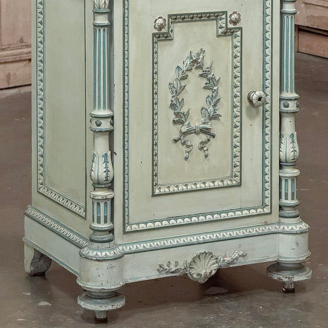 Celadon Pair 19th Century French Louis XVI Painted Nightstands With Carrara Marble For Sale - Image 8 of 18
