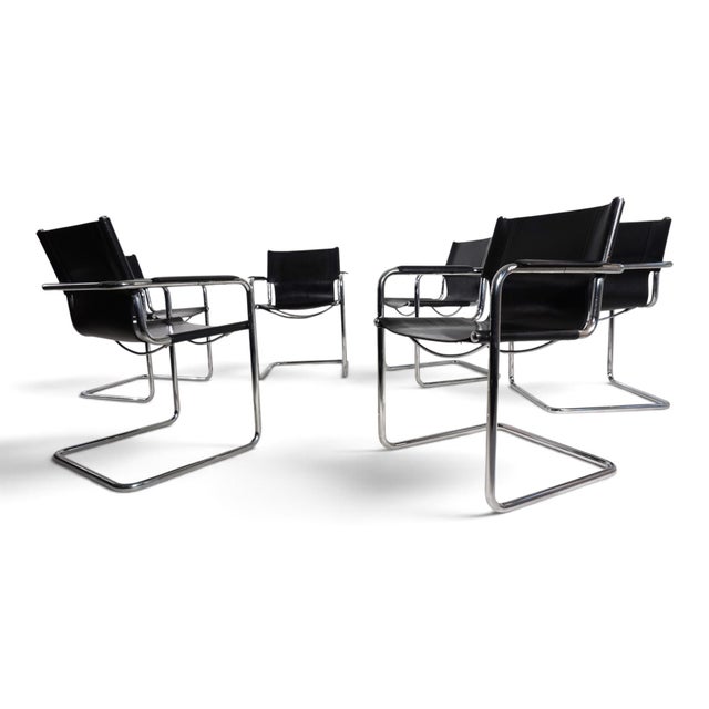 Animal Skin Visitor Chairs in Leather and Chrome by Mart Stam and Marcel Breuer for Matteo Grassi, 1970, Set of 6 For Sale - Image 7 of 18