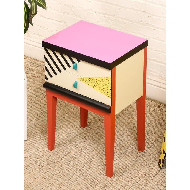 Wood 90's Style Hand Painted Nightstand For Sale - Image 7 of 12