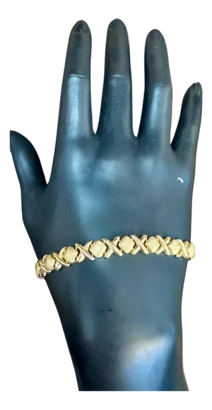 Vintage 14 Karat Yellow Gold 12 Gm X link Bracelet Unisex, 8 Inch Long