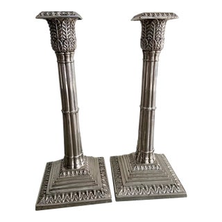 Antique English Silver Plate Bamboo Column Candlesticks- a Pair For Sale