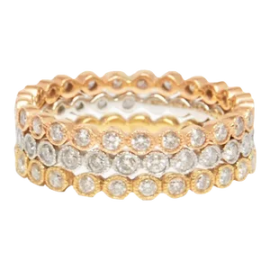1.32 Ct Diamond Eternity Band Set Yellow Gold, White Gold, & Rose Gold Size 5.5 - 3 Pieces