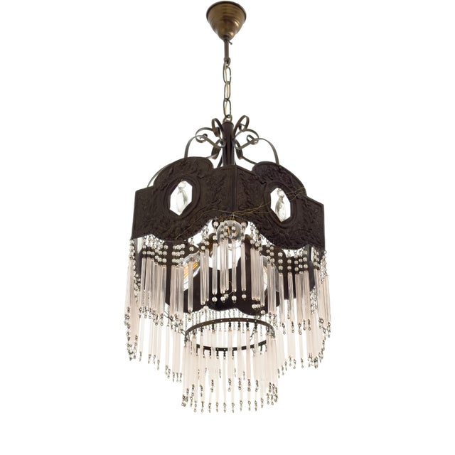 Mid-Century Metal and Glass Ceiling Lamp, 20th Century For Sale