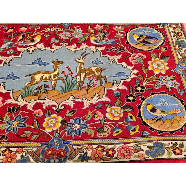 Vintage Persian Tabriz Pictorial Area Rug, Hand-Knotted With Silk For Sale - Image 9 of 12