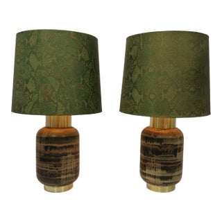 Pair of Lee Rosen Ceramic and Brass Lamps For Sale