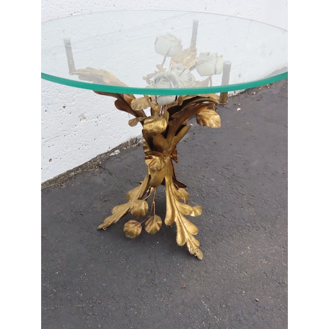 Hollywood Regency Hollywood Regency Floral and Gold Painted Finish Glass Top Coffee Table 6646 For Sale - Image 3 of 15