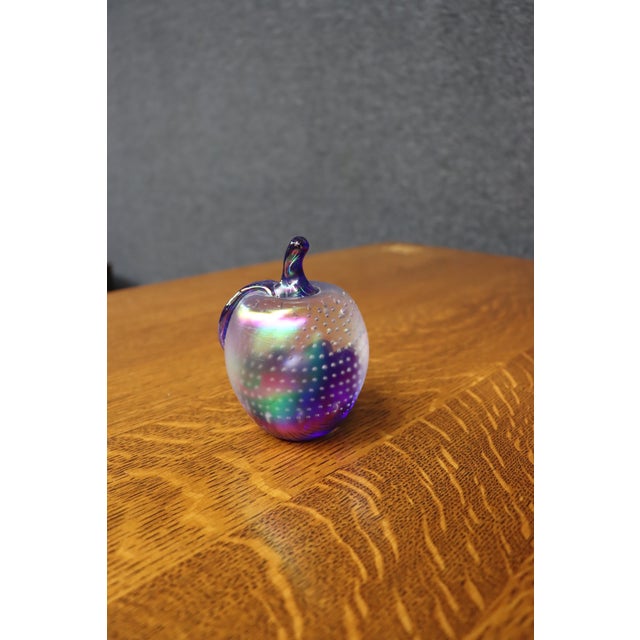 Traditional Hand Blown Iridescent Frosted Art Glass Apple Paperweight Sculpture For Sale - Image 3 of 8