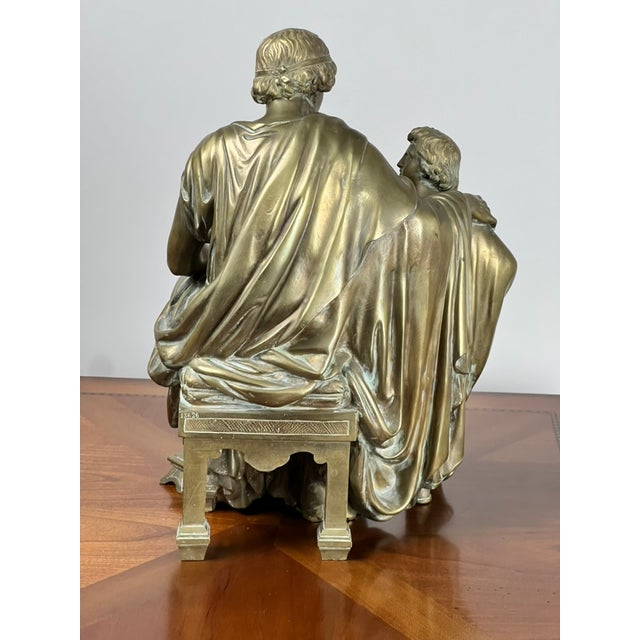Classical Roman Antique Bronze Sculpture “Teacher and Pupil” by Louis Charles Janson 1865 Signed Ch. Janson For Sale - Image 3 of 12