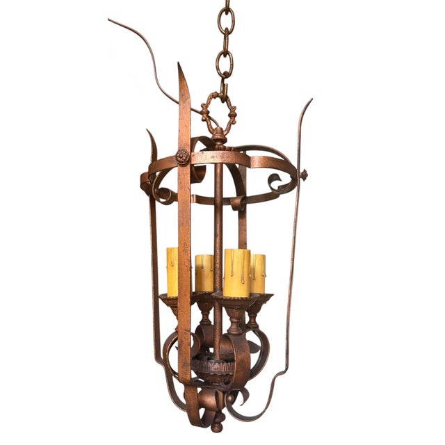 Early 20th Century Copper and Bronze Gilt Spanish Revival Lantern Chandelier For Sale - Image 10 of 12