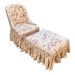 Chintz Chair & Ottoman Att. Brunschwig & Fils For Sale