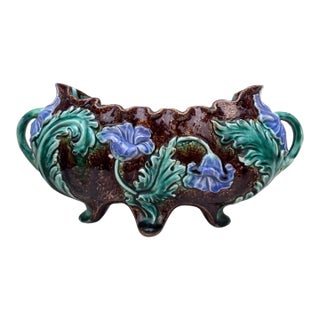 French Majolica Purple Flowers Jardinière, Circa 1880 For Sale
