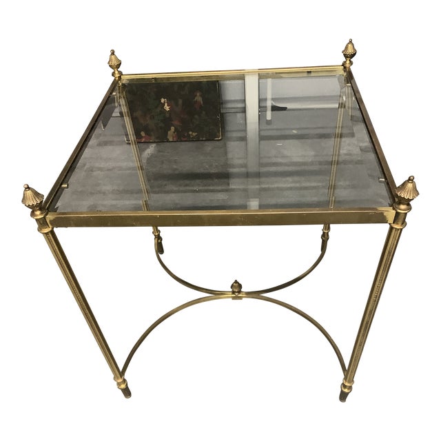 1990s Brass and Glass End Table For Sale