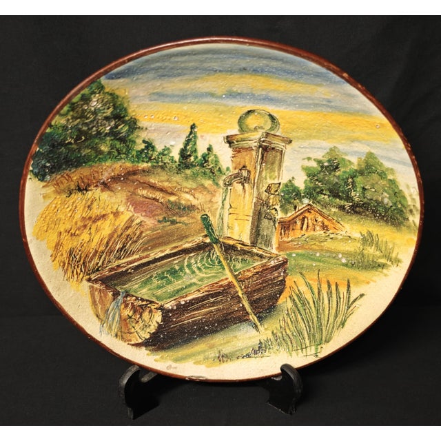 Ceramic Majolica Plate with Painted Landscape from Avallone Vietri, 1950s For Sale - Image 11 of 11