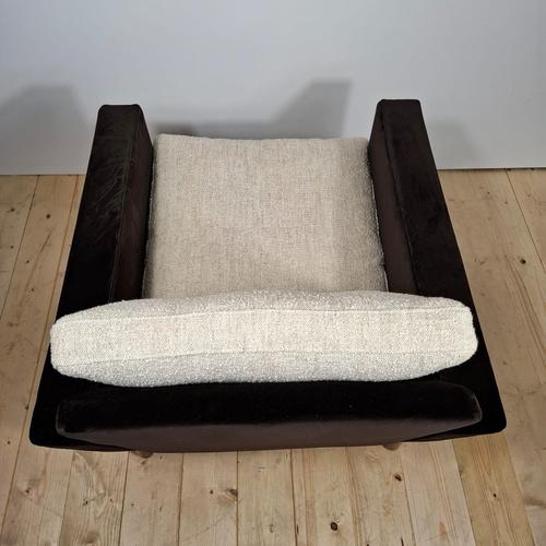 Black Mid-Century Modern Armchairs Upholstered in Hermès Velvet and Linen Bouclé, Set of 2 For Sale - Image 8 of 9