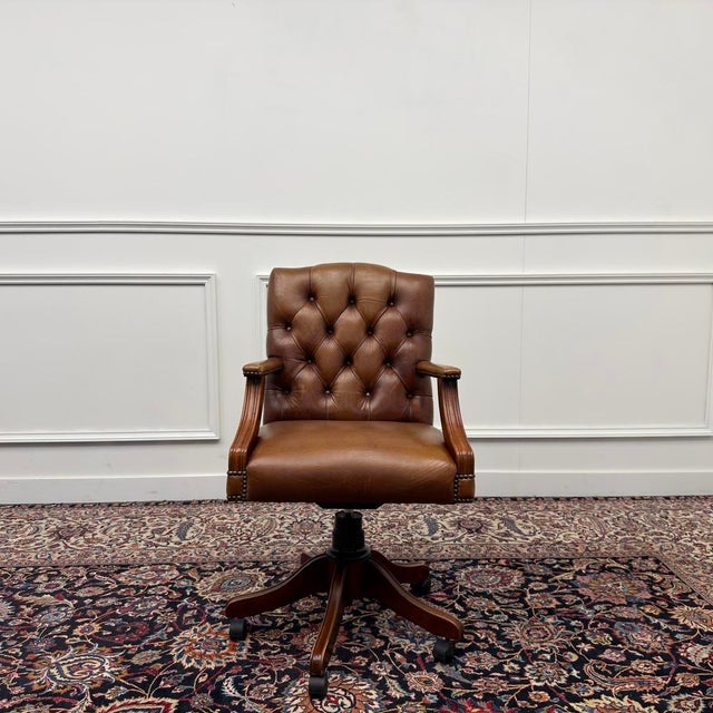 Chesterfield Brown President Office Chair For Sale - Image 3 of 8