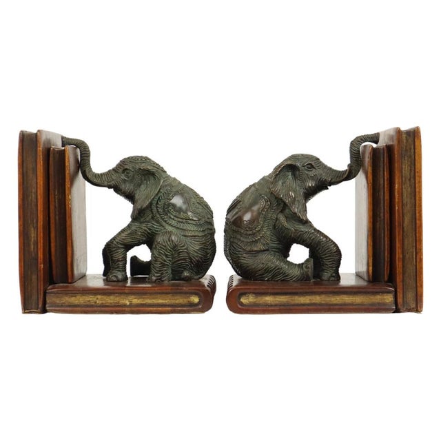 Elephant Bookends in Patinated Bronze, Set of 2 For Sale - Image 6 of 14