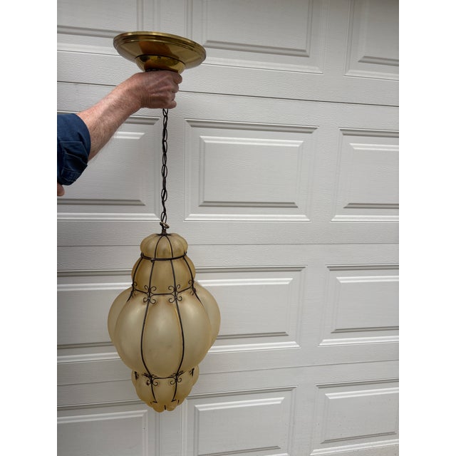Italian Vintage Italian Style Chandelier Blown Murano Glass Venetian Lantern For Sale - Image 3 of 6