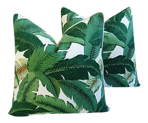 Large Tropical Banana Leaf Feather/Down Pillows 24" Square- a Pair