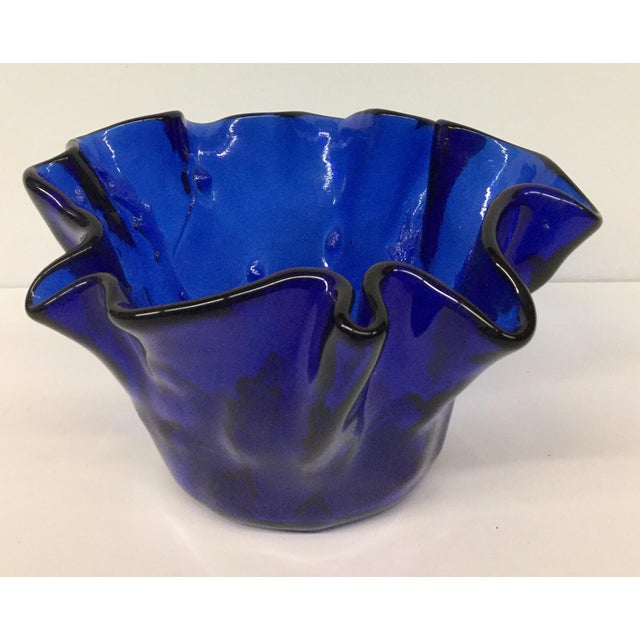 Vintage Cobalt Glass Ruffled Vase For Sale - Image 11 of 11